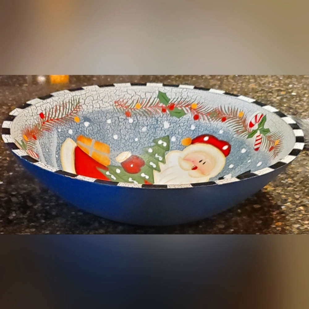 Large Wooden Handpainted Christmas Bowl